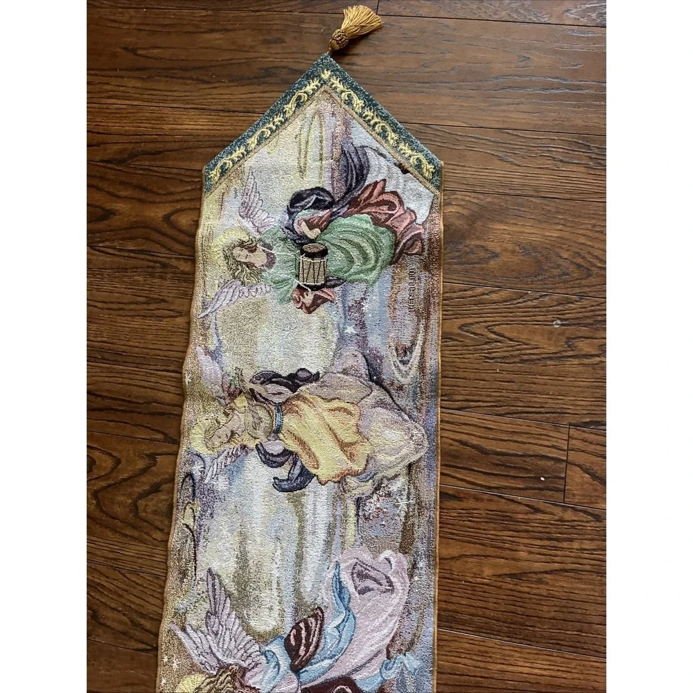 VTG Lena Liu ANGELs Playing Music Tapestry Table Runner w/ Tassels 72